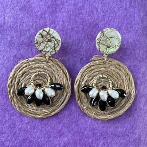 Handmade Black and White Twine Earrings